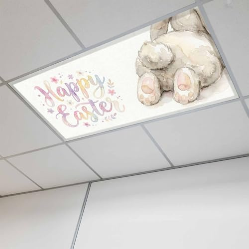 Fluorescent Light Covers, Easter Magnetic Light Covers for Ceiling Lights, Spring Watercolor Oil Painting Country Bunny Fluorescent Ceiling Shade Filters for Classroom Bedroom Office 4x2Ft x 1PCS
