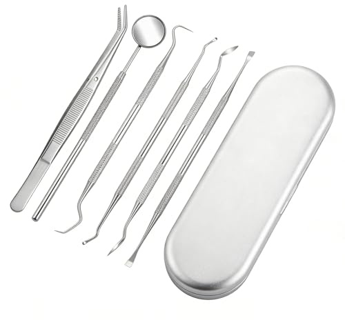 6 Stück Zahnsteinentferner Mensch,Edelstahl Zahnarzt Instrumente Mit Zahnarztspiegel Scaler Kit,Dental Cleaning Zahnreinigung Manueller Gerät Professionell für Mundhygiene Removal Plaque Zahnstein