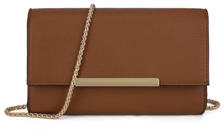AFKOMST Clutch-Geldbörsen für Frauen, kleine Crossbody-Taschen und Sommer-Stroh-Strandhandtaschen mit Crossbody-Kettenriemen(Braun)
