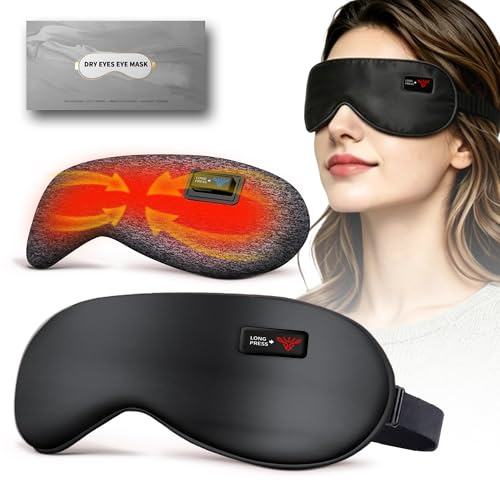 Ergonomisch beheizte Augenmaske ohne Kabel, Wärmebrille Linderung bei trockenen Augen,MGD & Blepharitis,1500 mAh Akku,Schnell Wärme spüren,Timer-Steuerung, waschbar, leicht, Schlafhilfe (Schwarz)