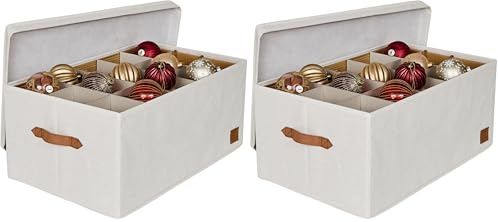 LOVE IT STORE IT Premium Aufbewahrungsbox für Weihnachtskugeln - Box für Christbaumschmuck aus Stoff - 30 Fächer, Tray komplett herausnehmbar - Beige - 58x36x25 cm (Packung mit 2)