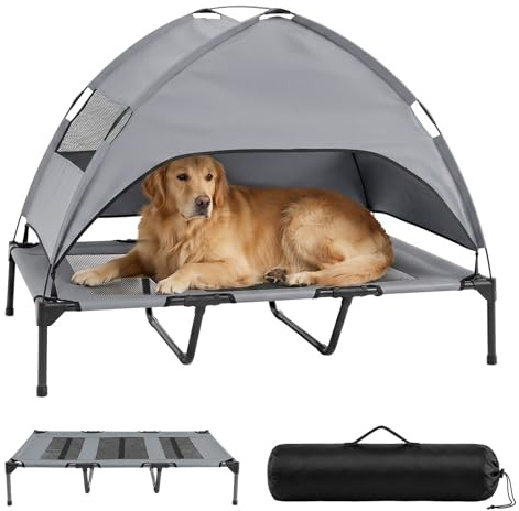 COSTWAY Hundebett mit Baldachin, Hundeliege Garten, Haustier Liegeplatz draußen, Hundesofa Schlafplatz Outdoor, Haustierbett Hund, Katzenliege Katzenbett (122,5 x 91 x 95 cm)