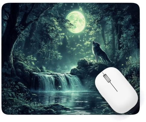 Alfombrilla Ratón 420 x 350 mm, Lobo Alfombrilla Ratón Gaming, A-1253 | Pequeña Mouse Pad con Impermeable y Antideslizante, Mousepad Bosque Mejora la Precisión y Velocidad, para PC Teclado Gamer