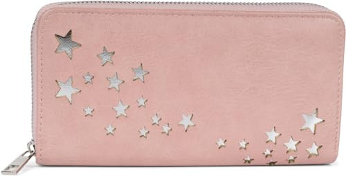 styleBREAKER Damen Geldbörse Sterne Cutouts | Umlaufender Reißverschluss, 19x10x2,5 cm Maß, 8 Kartenfächer, 3 große Scheinfächer, Münzfach mit Zipper, 2 Einsteckfächer.