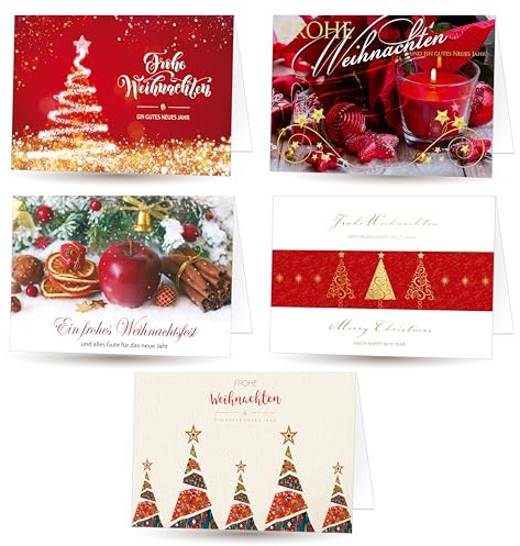 Weihnachtskarten Set 5 x 20 Motive, 100 exklusive Klappkarten mit Umschlag