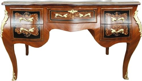 Casa Padrino Barock Sekretär Braun Intarsien 140 x 68 x H83 mit Abnehmbarer Glasplatte und goldenen Beschlägen