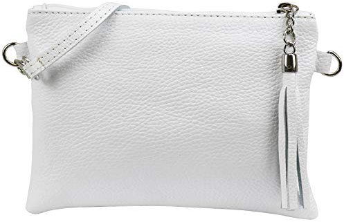 SH Leder Echtleder Umhängetasche Clutch kleine Tasche Abendtasche 22x15cm Anny G248 (Weiss)