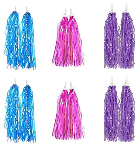 6 Pairs Bike Handlebar Streamers Bike Handlebar Tassels Bike Scooter Handlebar Streamers Bicycle Grips Sparkle Tassel Ribbon Bicycle Grips Accessories for Girls Boys(Blue, Pink, Purple)