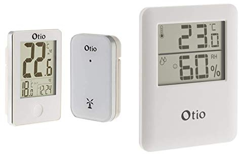 Otio - Thermomètre int/ext sans fil Blanc & Thermomètre/Hygromètre intérieur magnétique Blanc