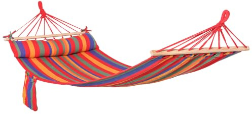 Outsunny Cotton Hammock Soft Portable Headrest 270 x 80 cm Rainbow Stripes | Swing Sleeping, Side Pocket, Deluxe Swing Chair, Beach, Garden, Bedroom, Patio, Porch, Indoor, Outdoor