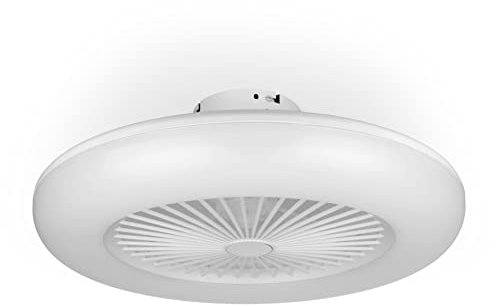 Noaton Ventilatore da soffitto 11055W Callisto Bianco, lampadario LED max 50W Dimmerabile 3 temperature di colore, telecomando, timer, portata d'aria fino a 61 m3/min, diametro 55cm