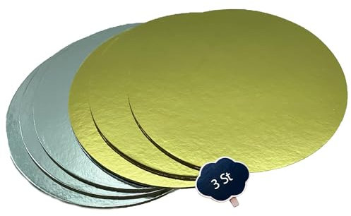 Cake Board, set di basi per torte in oro e argento in cartone, spessore 3 mm, in varie quantità per servire, trasportare e impilare torte e crostate