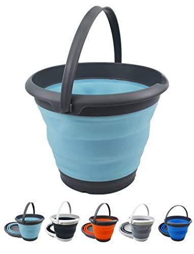 SAMMART Zusammenklappbarer Kunststoffeimer – Faltbare Wanne – Tragbarer Wassereimer zum Angeln – Platzsparender Wassertopf für den Außenbereich (Grau/Seeengel, 8,5 l rund)