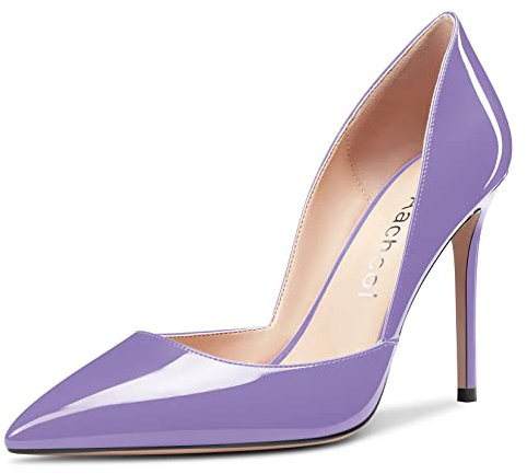 Aachcol Donna Spillo Pumps Chiusa a Punta Alto High Tacco Heel Slip-on Scarpe da Matrimonio Ufficio 10 CM Viola Verniciata 45 EU