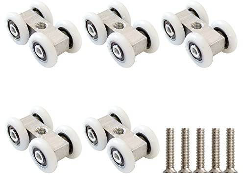 Zasvec Rodillos deslizantes, 5 unidades, perfil de 20 mm, rodamiento de bolas, aluminio y plástico, para puerta, vidrio corredizo, ventanas, accesorios de muebles