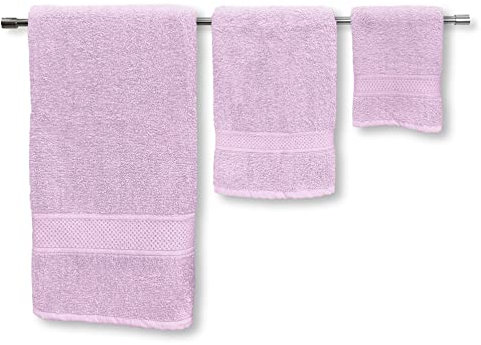 LARA MORADA - Set Asciugamani Bagno, Viso, Bidet E Telo Doccia, 1+1+1, Tinta Unita, 1 Asciugamano Viso + 1 Asciugamano Ospite + 1 Telo Doccia, in Morbida Spugna IDROFILA, 100% Cotone Rosa