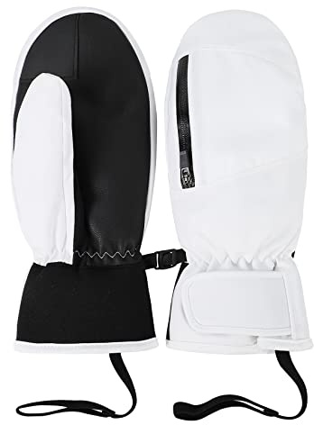 Durio wasserdichte Handschuhe Damen Herren Fäustlinge Touchscreen Skihandschuhe Winterhandschuhe für Laufen Skifahren Wandern Motorrad Radfahren Weiß XL