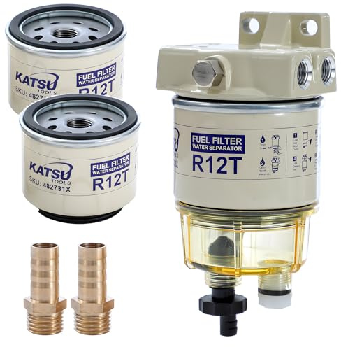KATSU Tools Filtre Diesel Séparateur d’Eau Ensemble R12T avec 2 Filtres Supplémentaires pour Moteurs Diesel, Bateaux Marins, Camions, Tracteurs, Générateurs Électriques 482731X