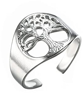 kkjoy Anello con Albero della Vita in Acciaio Inox, Anello Aperto Regolabile, Anello per dita per donna e uomo