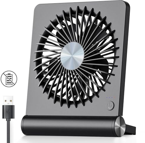 Koonie USB Fan, Strong Wind Ultra Quiet Small Desk Fan 220° Tilt Folding 3 Speeds Adjustable USB-C Powered Personal Fan for Home Office Desktop Black, NO BATTERY