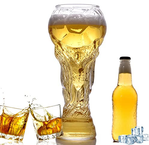 Tuzsocr Copas de cerveza Copa del Mundo,450ML Copas de cerveza en forma de balón de fútbol,Taza de cerveza creativa,Vidrio transparente,Para Suministros De Bar De Fiesta Y Aficionados Del Fútbol
