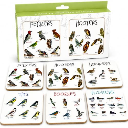 Getränkeuntersetzer mit Wildvogel und lustigem Wortspiel, MDF, mit rutschfester Unterseite aus Kork, in Geschenkbox, Geschenk für Lehrer, Dankeschön, Geschenk für Ihn, Vater, Großvater, Ehemann, 6