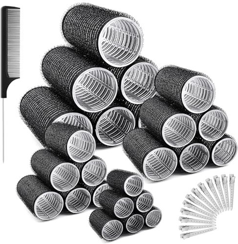 Aulese 37 Pièces Bigoudis Cheveux, 24 Noir Rouleau Cheveux avec 12 Clips et 1 Peigne, Heatless Hair Rollers - 4 tailles (2.48in, 1.89in, 1.41in, 0.98in) Pour Cheveux Longs, Moyens et Courts