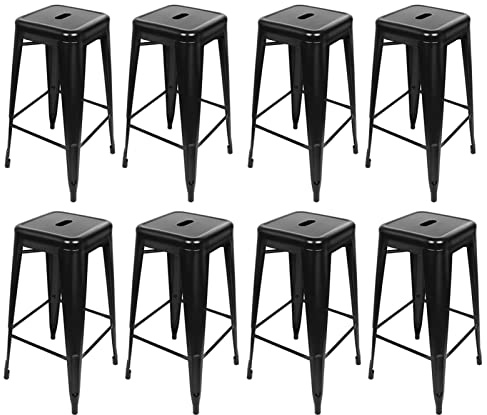 homewell Barhocker 8er Set, Industrial Stehhocker Eisen 76 cm, Stapelbar Bistrohocker mit Fußstütze, Retro Tresenhocker für Esszimmer Balkon Bistro Bar (8, Schwarz)