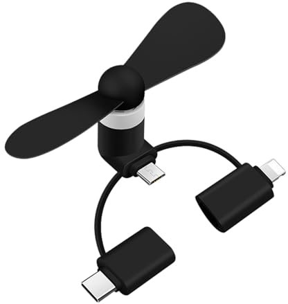 Ventilador USB portátil 3 en 1 compatible con iPhone, Micro USB, Tipo C y Lightning