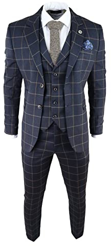 Costume Homme à Carreaux 3 Pièces pour Un Style Classique Lors de Mariages et Soirées en Tweed | Bleu Marine