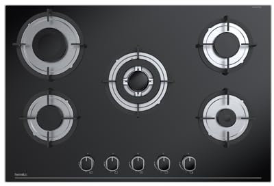 Hermitlux Piano Cottura a Gas 5 Fuochi, 78cm, per Gas Naturale/Propano, Sicurezza con Termocoppia, Vetro Nero