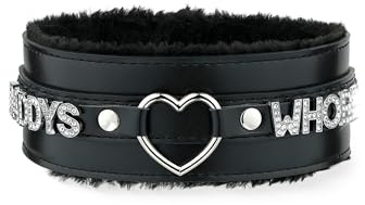 ADEMISHIA Rosa Flauschiges Herz O-Ring Leder Choker Halsband für Frauen, handgefertigte Punk Gothic Buchstaben Halskette, verstellbarer Modeschmuck
