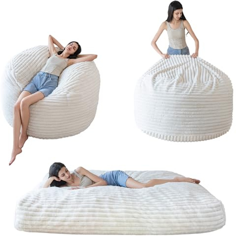 MAXYOYO Giant Bean Bag Chair Bed for Adults, Convertible Beanbag Folds from Lazy Chair to Floor Mattress Bed, Large Floor Sofa Couch, Big Sofa Bed, High-Density Foam Filling, Machine Washable Cover