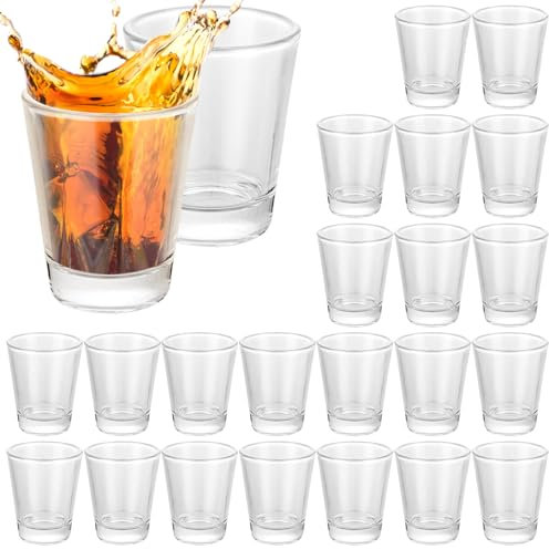 DAJAVE 24 bicchierini da liquore da 5 cl/50 ml, base spessa, accessori per feste, piccoli bicchierini da liquore, supporto per bicchieri, fondo sottile, vetro trasparente per feste, club, bar