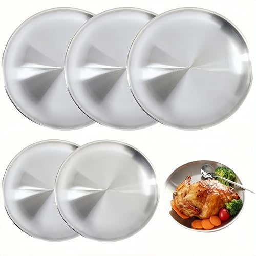 HJYDGJ 5 Stück Edelstahl Rundes Geschirr Stainless Steel Round Tableware Edelstahl Camping Teller Stabile Edelstahlteller Campingteller Teller Barbecue Dish - Φ 20cm × 3 / 17cm × 2