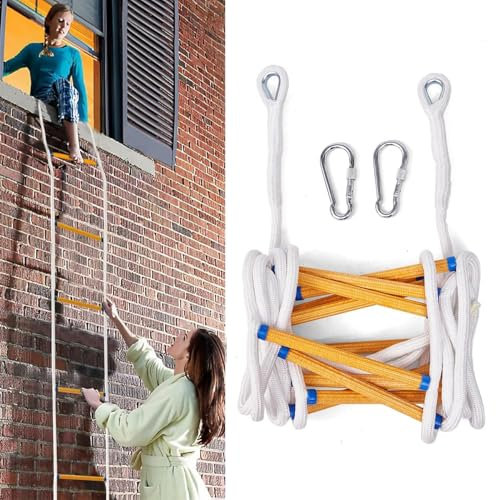 Sicherheitsbalkon Feuerleiter mit Haken Karabiner, wiederverwendbar Mehrzweck für Baumhaus|Gewichtskapazität bis 2000 lb(33FT/10M)