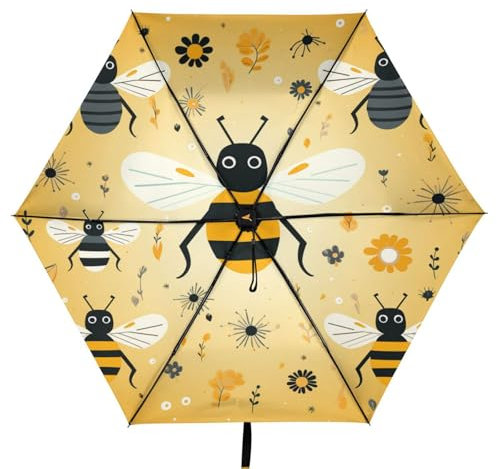Linnyio Gelbes Muster Süße Bienen Taschenschirm, UV-Schutz, Kompakter Reiseschirm, Sonnenschutz für Jungen und Mädchen