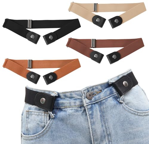 Pack Of 4 Kids No Buckle Belt, Elastic Belt Buckle Free Invisible Belts, Adjustable Stretch Belts With Leather, Quick Release Durable Belt, Buckless Belt For Jeans Pants Dress
