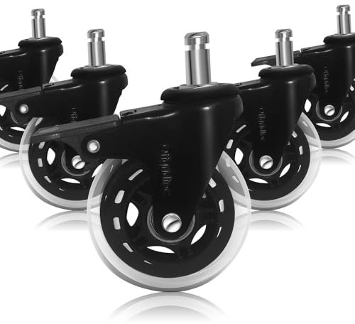 Offgridtec Set Di 5 Ruote Per Sedie Da Ufficio Con Freno, Ruote Di Ricambio Per Sedie Da Ufficio Su Moquette E Parquet, Rotelle Per Sedie Durevoli, Ruote Per Carichi Pesanti, Asta Da 11 X 22 Mm, Nero