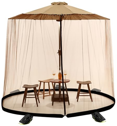 MIFXIN Moskitonetz für Sonnenschirm mit Reißverschlusstür und Verstellbarer Kordel, Outdoor-Pavillon-Moskitonetz für Garten, Terrasse, Pavillon und andere Außenbereiche（Braun）