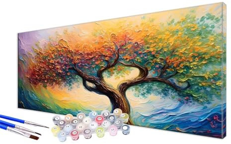 Malen Nach Zahlen Baum Malen Nach Zahlen Erwachsene Groß XXL 90x180cm, DIY Handgemalt Ölgemälde Bastelset Kit für Anfänger mit 3 Feinen Pinseln und Acrylfarbe, Zimmer Deko, Ohne Rahmen, Anlage JC-412
