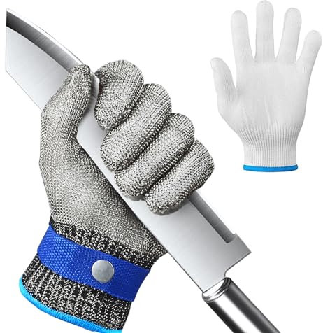 Gant Anti Coupure, Gants Anti Coupure Cuisine, Gant de Protection en fil d'acier Inoxydable, Flexible Cut Resistant Gloves, pour L'écaillage des Huîtres, la Découpe de la Viande et la Découpe du Bois