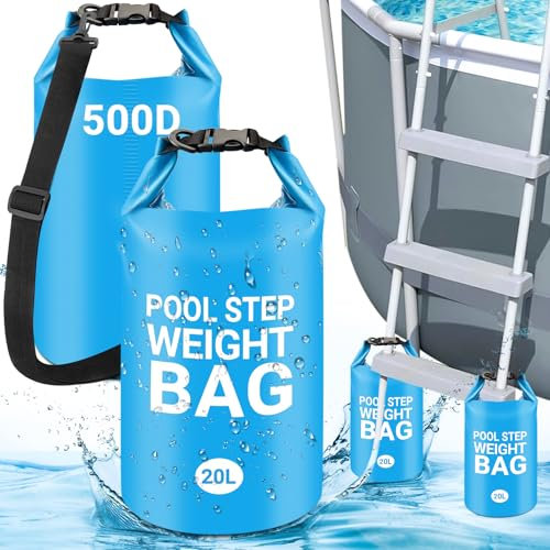 2 Pack Universal Pool Step Weights 40L 500D PVC Pool Ladder Weights for Above Ground Pools, Heavy-Duty Swimming Pool Sand Bags Foldable Waterproof Dry Bag Backpack, Easy & Quick Fill 100lbs Sand