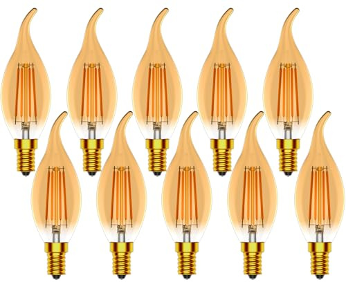 Zcexhph E14 Kerze LED Vintage,4W Kerzenlampe LED,Warmweiß Kerzenbirne 2700K | Nicht Dimmbar Lampe in Kerzenform,Filament Leuchtmittel für Dekorative Kronleuchter,Amber,400LM,10er Pack