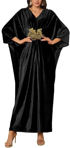 Orshoy Damen Kaftan Kleid für Frauen V-Ausschnitt Maxi Strandkleid Bikini Cover Up Langes Kleid Plus Größe Strandabdeckung Beach Kaftan Dresses Maxi Caftan Loungewear Schwarz