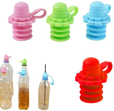 4 Stück Silikon Flaschenverschluss Universal,Flaschenaufsatz Verschlüsse,Flaschenverschluss Kinder,Trinkaufsatz für Flaschen,Auslaufsichere Adapter Wasserflaschen,Wasserflaschenaufsätze,BPA-frei(Bunt)