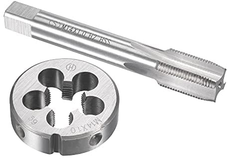 TA-VIGOR Ensemble tarauds et filières métriques M14 x 1 mm, tarauds à vis avec matrice de filetage rond, kit de tarauds et filières robustes pour bricolage, réparation, coupe de filetage externe et