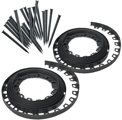 Garronda Bordure de Jardin en Plastique Flexible 20 m, Hauteur 4 cm GD-0158 | Bordurette Extérieur de Gazon, Kit avec 40 Piquets, Anti-Intempéries pour Délimitation Pelouse Massifs Potager Allée Parterre