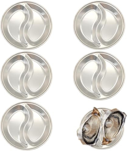 ZAHD 5 PCS Bandejas para Servir Ostras de Acero Inoxidable Bandeja de Servicio en Forma de Cáscara de ostra Platos de Salsa Platos de Ostras de Acero Inoxidable Estufa para ostras (Plata, 12cm)