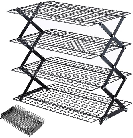 Pleafind 4 Tier Collapsible Cooling Rack - 3 Setting Design, Adjustable ＆ Stackable Baking Rack, 5 Modes Cooling Racks for Cooking and Baking, Roasting ＆ Grilling Gifts for Picnic Party